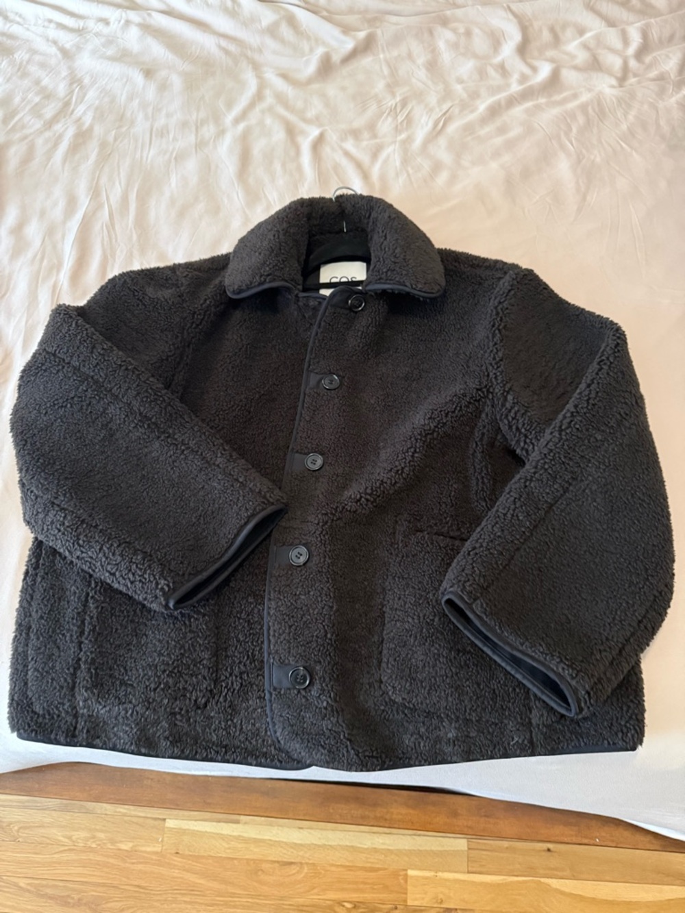 COS Chocolate Brown Sherpa Button-Front Jacket (Small)